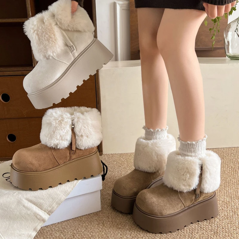 

Зимние модные женские зимние ботинки на толстой подошве на платформе, удобные теплые хлопковые короткие ботинки на открытом воздухе, Botas Para Mujer