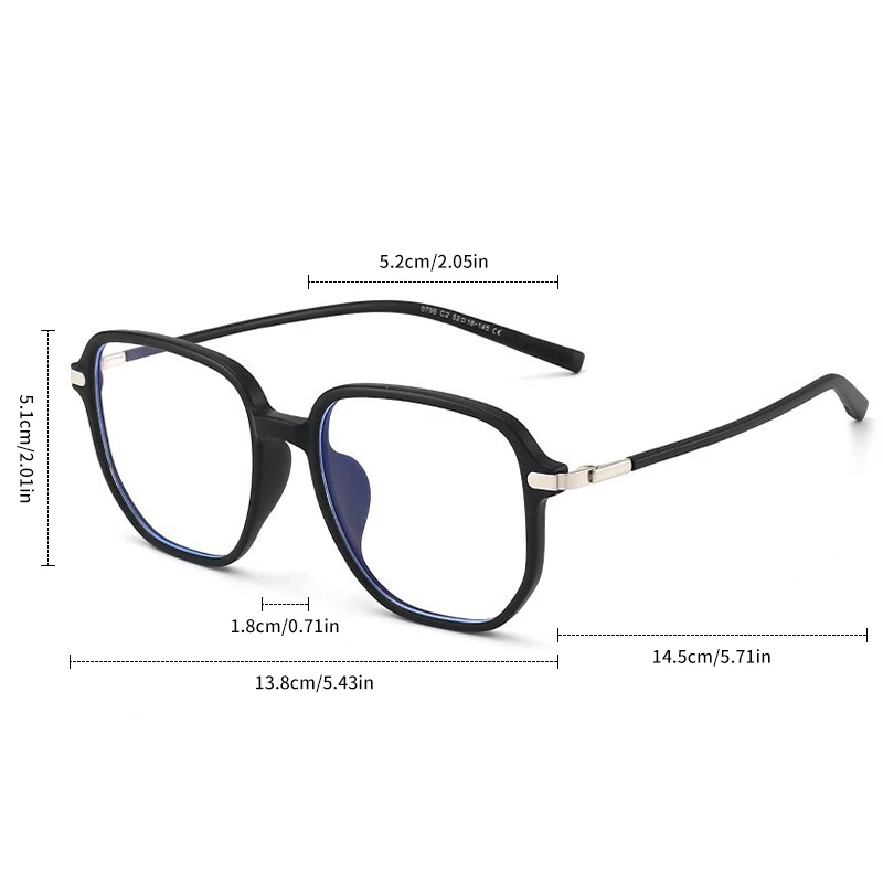 Girls' Anti Blue Light Glasses Large Frame Square Glasses Computer Glasses Radiation Resistant Glasses Unisex Glasses