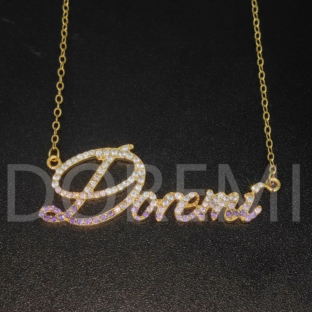 Imagem -02 - Doremi-colar Clássico Cursivo Personalizado Nome Personalizado Coração de Zircão Letras Completas de Cristal Colar de Presente Jóias