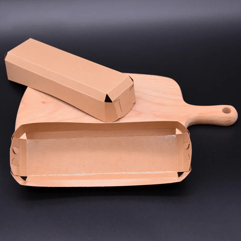 100pcs Disposable Kraft Paper Food Serving Tray Foldable Coating Snack Open Box Hot Dog Fries Chicken Box