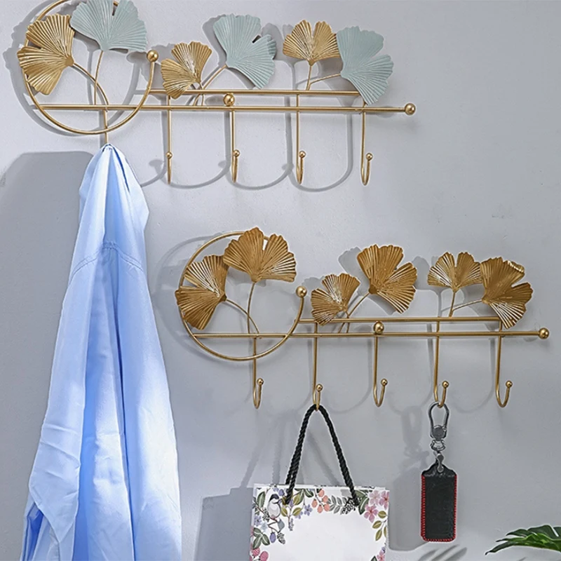 Modern Hook Up Fan-Shaped Leaf Hook Key Holder Wall Hooks Hanging Leaves Bathroom Wall Hook Decorative Minimalist Home-C Durable