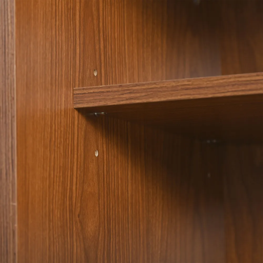Stilvoller TV-Ständer aus Walnussholz mit 2 Rattan-Schiebetüren und praktischen Schubladen aus dunklem Kunststoff und Rattan – Detail 27
