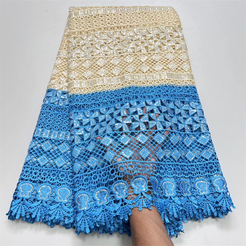 Nigerian Lace Fabric 2024 High Quality Water Soluble Knitted African Cord Guipure Lace Fabric with Sequins for Women Dress A3726