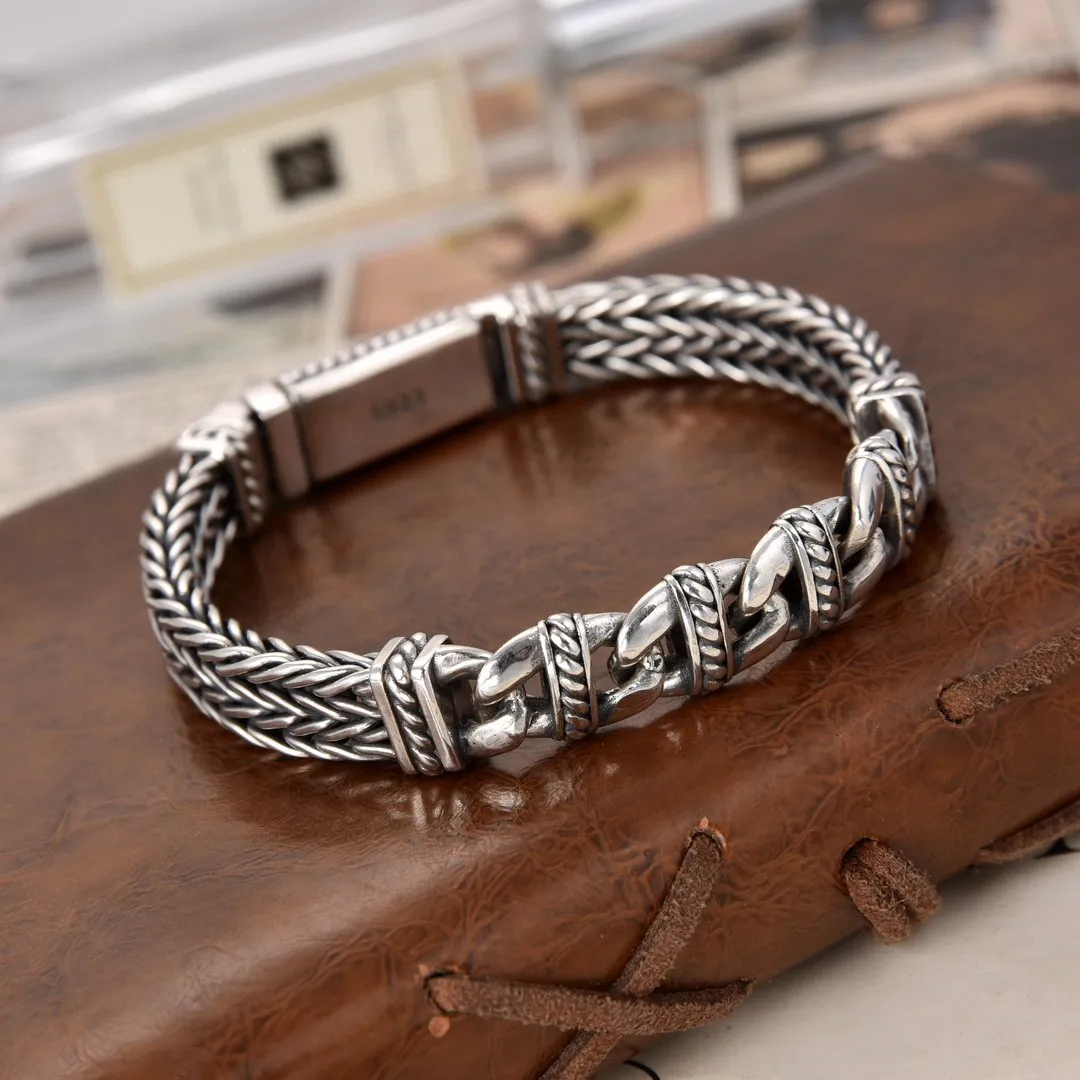 Personalized S925 sterling silver hand weaving bracelet retro pig nose ethnic style jewelry country trendy men's jewelry