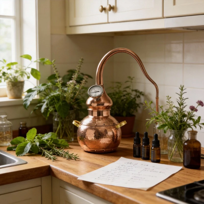 Pure Copper Distiller Essential Oil Hydrosol Extraction Home Use Aromatherapy Tool