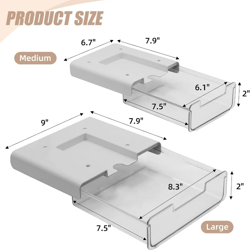 

2 Pack Under Desk Storage Drawers Slide Out Organizers Large and Medium Under Desk Drawers for Home Office School Storage