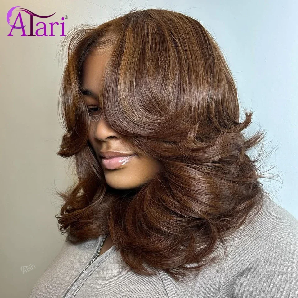 

Chestnut Brown 180 Density Short Bob Human Hair Wigs Transparent Chocolate Brown Body Wave 13x4 Full Lace Frontal Short Bob Wig