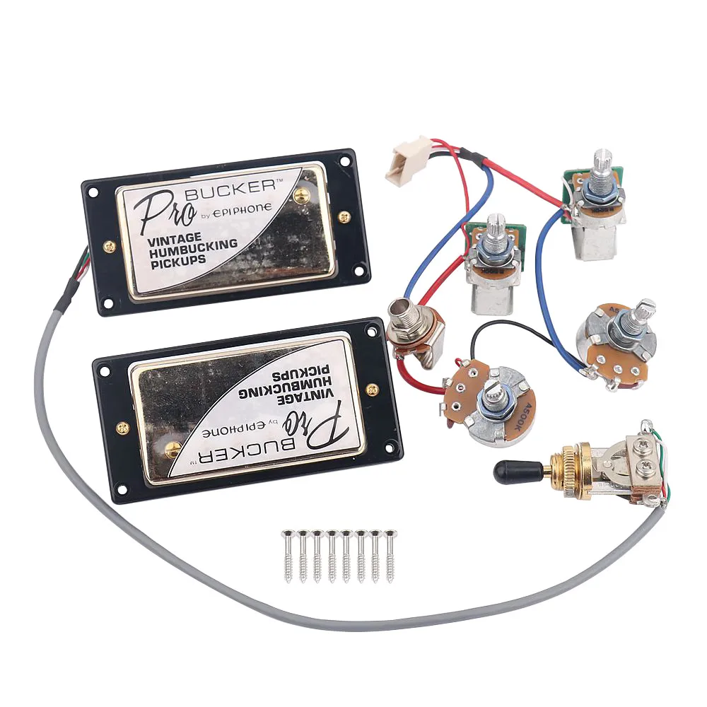 Best Offer Pro Bucker Alnico Pickups w/Wiring Harness for EPI LP SG Guitar Gold Black Ring
