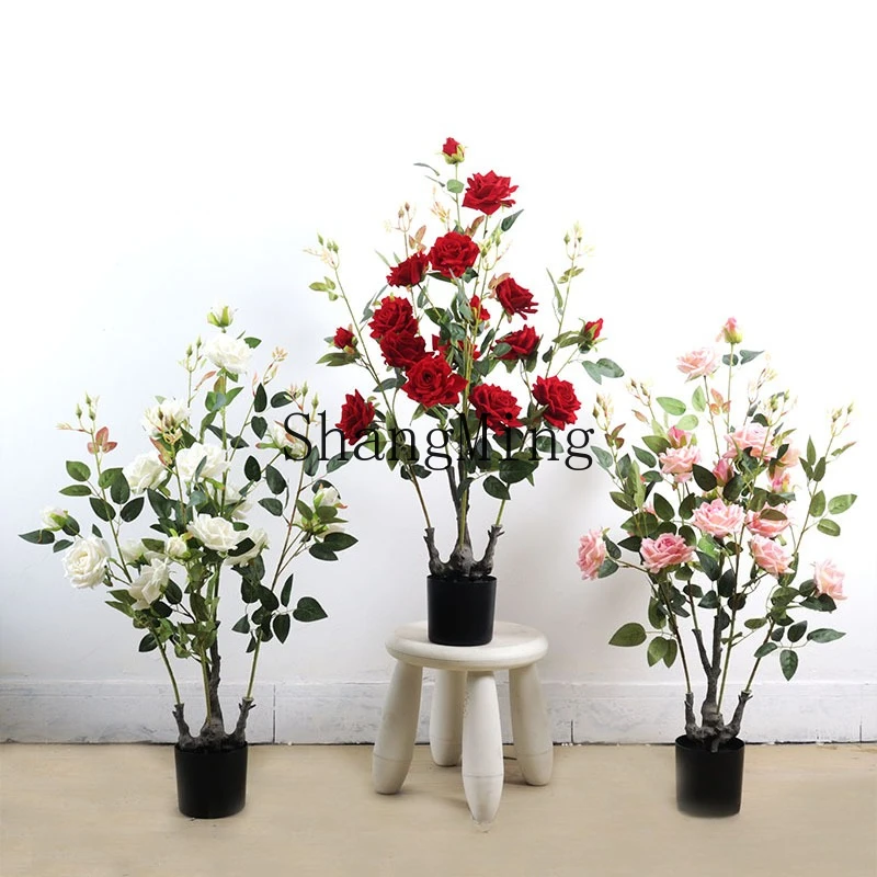 

SM simulation flannel rose tree living room decoration bionic fake flower desktop small potted plant