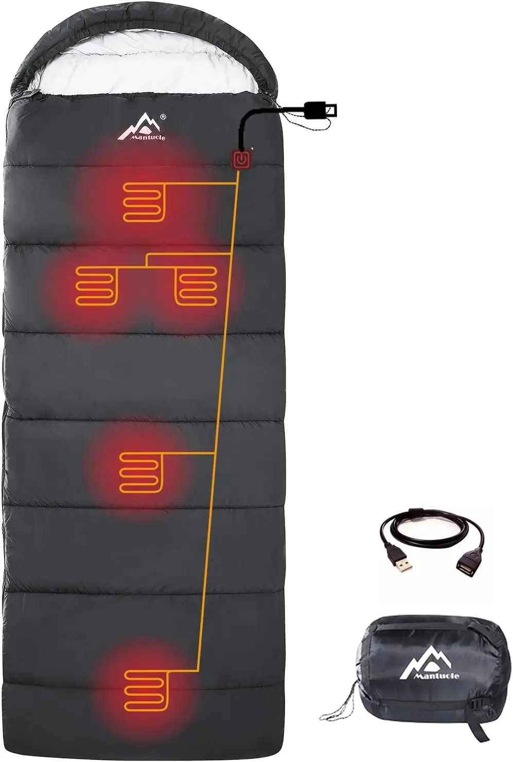 5-Pack Heated Sleeping Bag with USB Power, Battery Operated, Portable Envelope Design