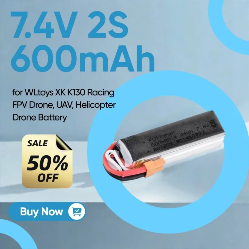 

7.4V 2S 600mAh 45C RC Model Aircraft Battery for WLtoys XK K130 Racing FPV Drone, UAV, Helicopter Drone Battery