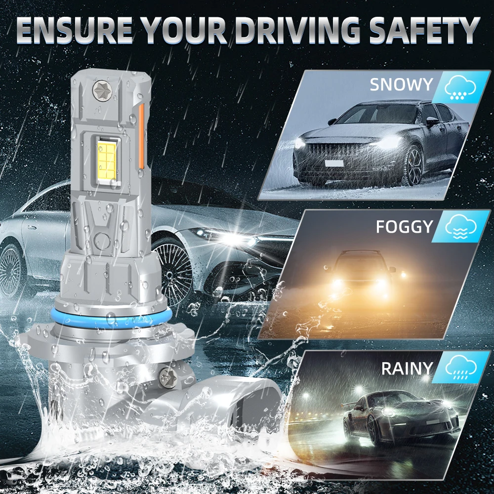 9006/HB4 Car LED Headlights 28000LM 1:1 Halogen Fanless Headlamps 16PCS 3570 CSP Chips DRL Light Bulbs No Modify