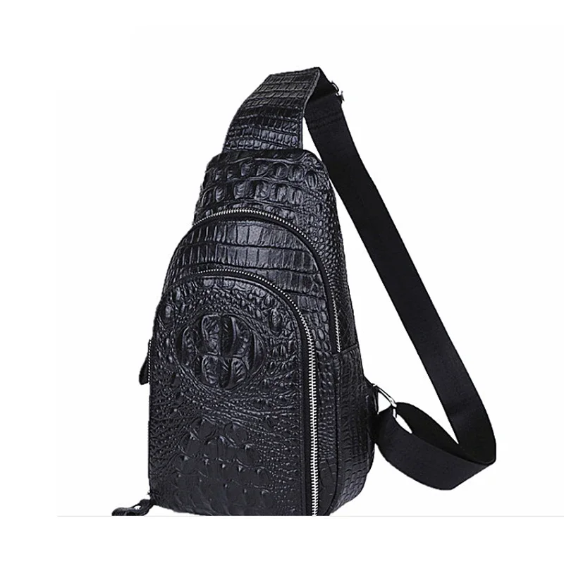 New Fashion Alligator Genuine Leather Men Waist Packs Casual Chest Bags Quality Brand Designer Cowhide Chest Shoulder Package