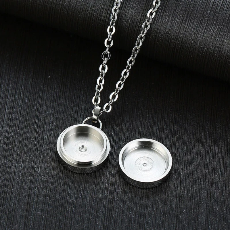 Cremation Round Urn Necklace Ashes Jewelry for Women Men Pet Keepsake Pendant Stainless Steel Memorial Locket Ash Holder-Custom