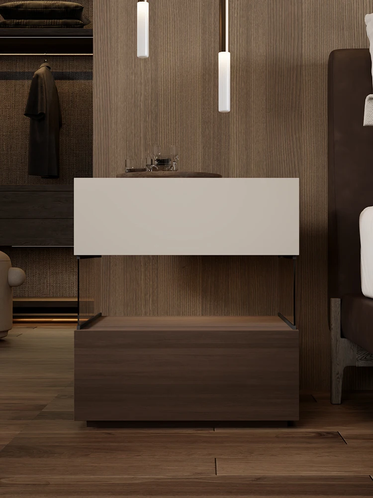 

Italian solid wood bedside table suspended minimalist bedroom home storage cabinet light luxury high-end bedside