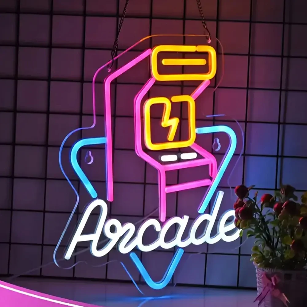 Retro Pixel LED Neon Sign | USB Plug-in Arcade Wall Decor for Game Room & Man Cave | Non-Infringing 8-Bit Gaming Light with Clas