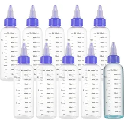 10 Pack 100ml/3.4 oz Plastic Squeeze Bottles with Scale PET Transparent Blue Twist Cap Bottles Graduated Squeeze Dispensing