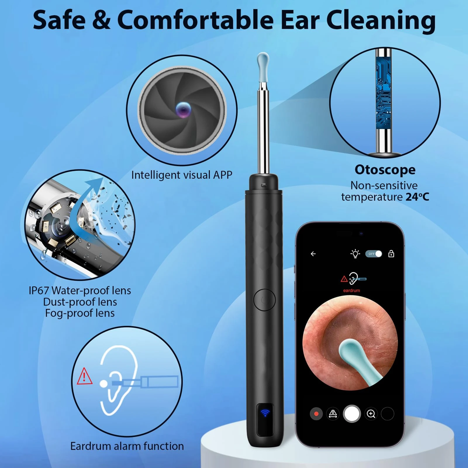 

Earwax Removal Kit Earwax Removal Tool Earwax Removal Kit for IOS Phones Violet Ear Canal Cleaner with 1296P Camera 5 Ear Spoons