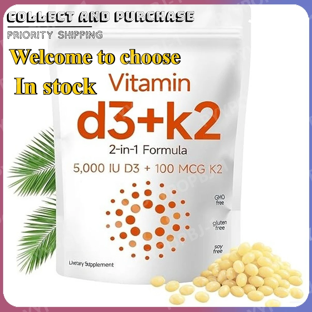 2-in-1 Vitamin D3+K2 Capsules with 5,000 IU D3 and 100mcg K2 180 Count Diet Supplement Maintain Daily Health & Enhance Immunity