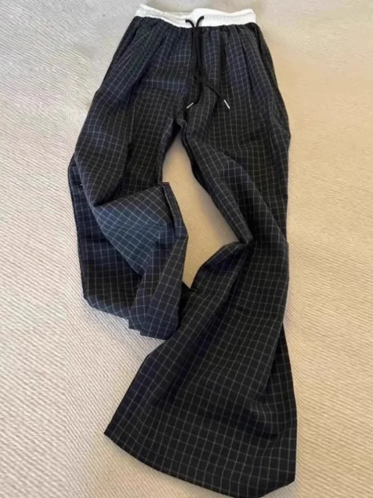

Qui Dry Plaid Men's Summer Thin American Sle Bell Bot Pants Youth Casual Straight Leg Pants Breathable Comfortable Fas...