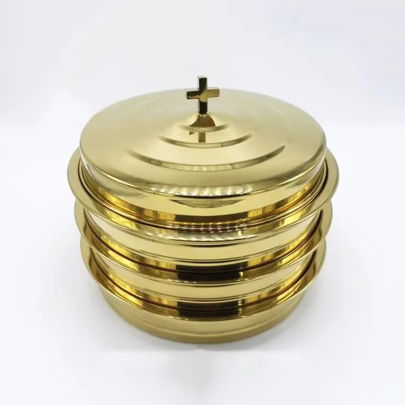 Communion Cup Set with 3 Trays and 1 Lid Containing 120 Golden Cups for Church Religious Ceremony