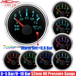 0~5Bar Oil Pressure Gauge with Alarm 7 Color Light 52mm Oil Press Meter+Sensor 0~10 Bar for Auto Car Marine Boat 12V24V Custom