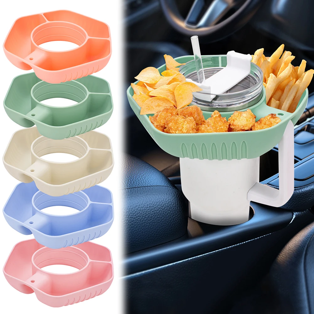 Snack Bowl for Stanley Cup with Handle Silicone Snack Tray with 4 Compartment  Handle Compatible with Stanley 20/30/40oz Tumbler