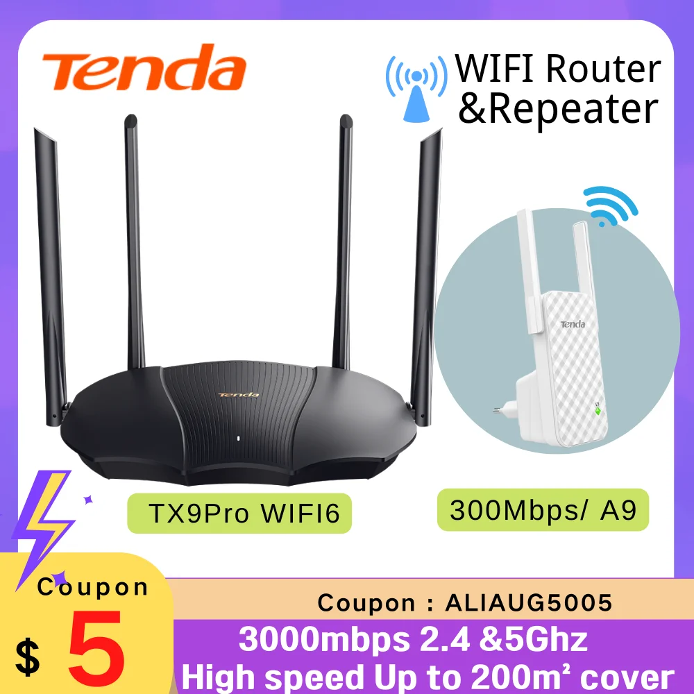 Tenda-Roteador Gigabit WiFi 6, High Gain Mesh, Rede Repetidora, 3000Mbps, 2.4 GHz, 5GHz, 1.6GHz, Núcleo IPV6, Mimo Plus, OFDMA, Versão Global