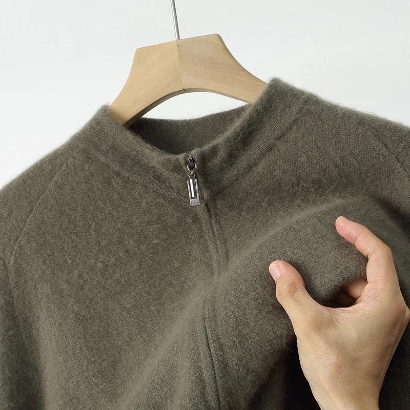 가을 겨울 신상 100% 순수 울 코트 남성 스탠드 칼라 두꺼운 지퍼 레저 캐시미어 니트 가디건
