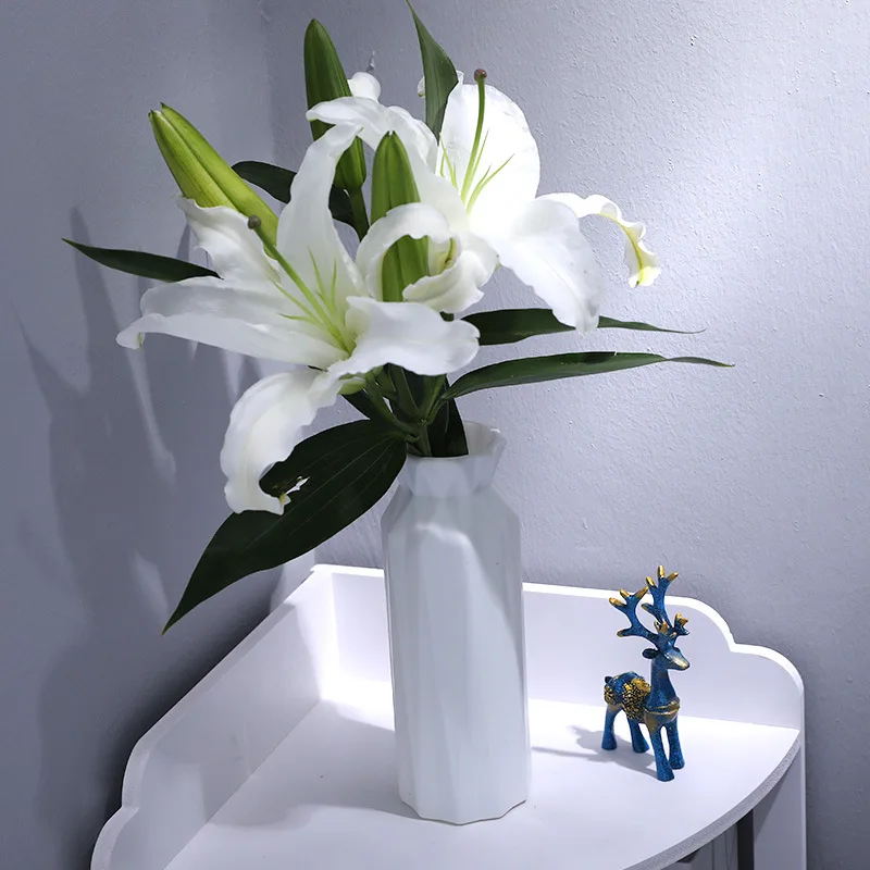 White Imitation Ceramic Flower Pot Flower Vase Home Decoration Plastic Vase Modern Table Decoration Living Room