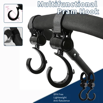Gancho multifuncional para carrito de la compra, ganchos para asientos de coche, colgador giratorio de 360 grados, accesorios para cochecito de bebé, 1/2 piezas