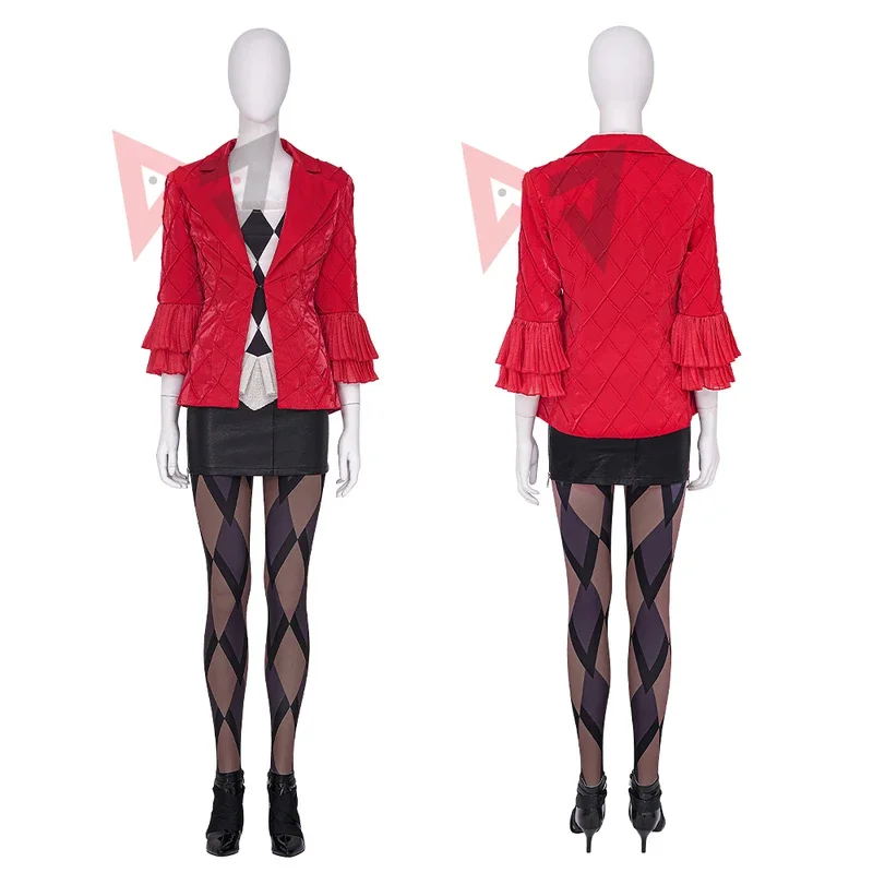 Novo filme massacre Harley cosplay traje casaco vermelho menina Lady GGA conjunto agradável festa de Halloween feito sob encomenda