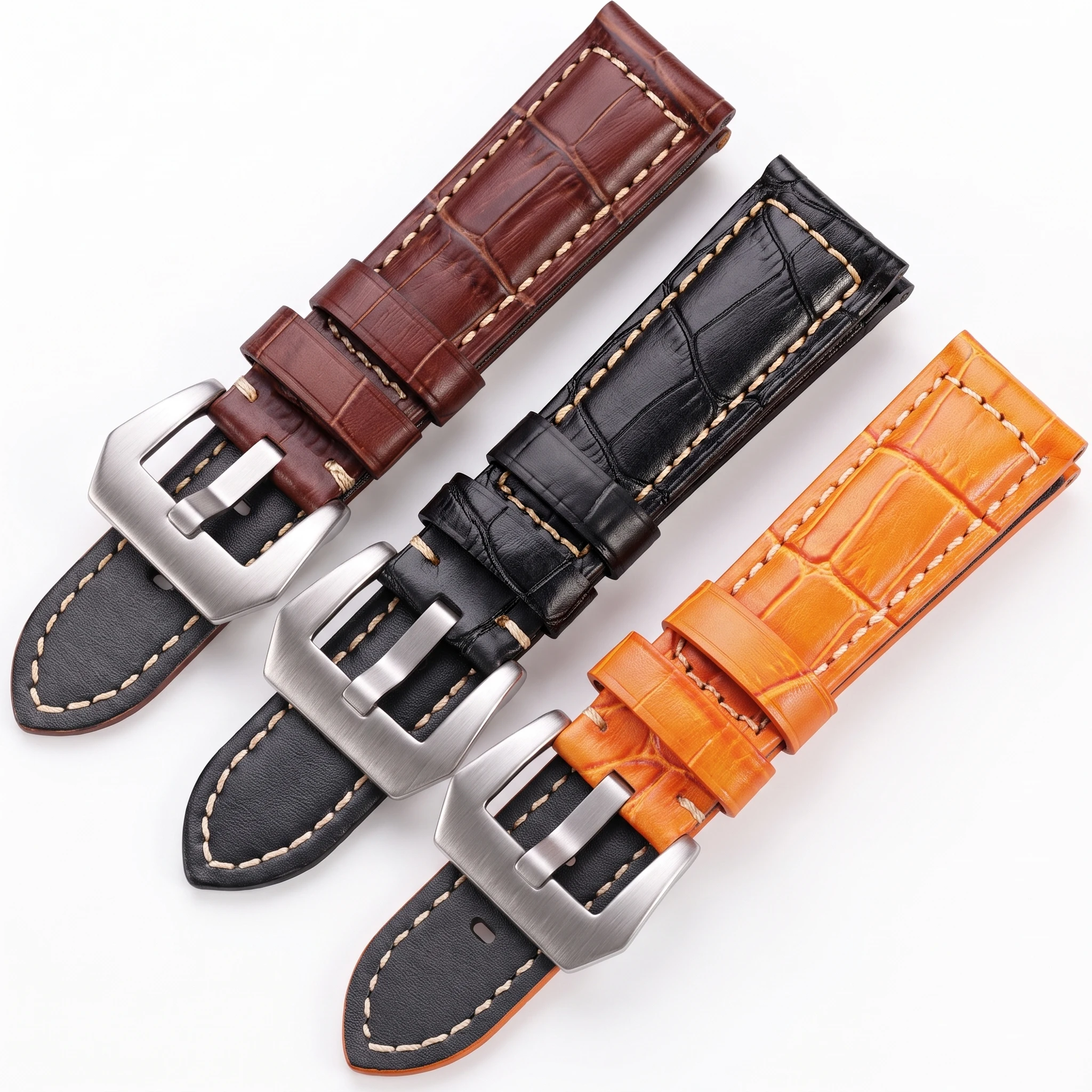 Gennuine Leather Watch Band 5 Colors Crocodile Pattern Women Men 20mm 22mm 24mm Strap with Silver Black Steel Buckle Watchband