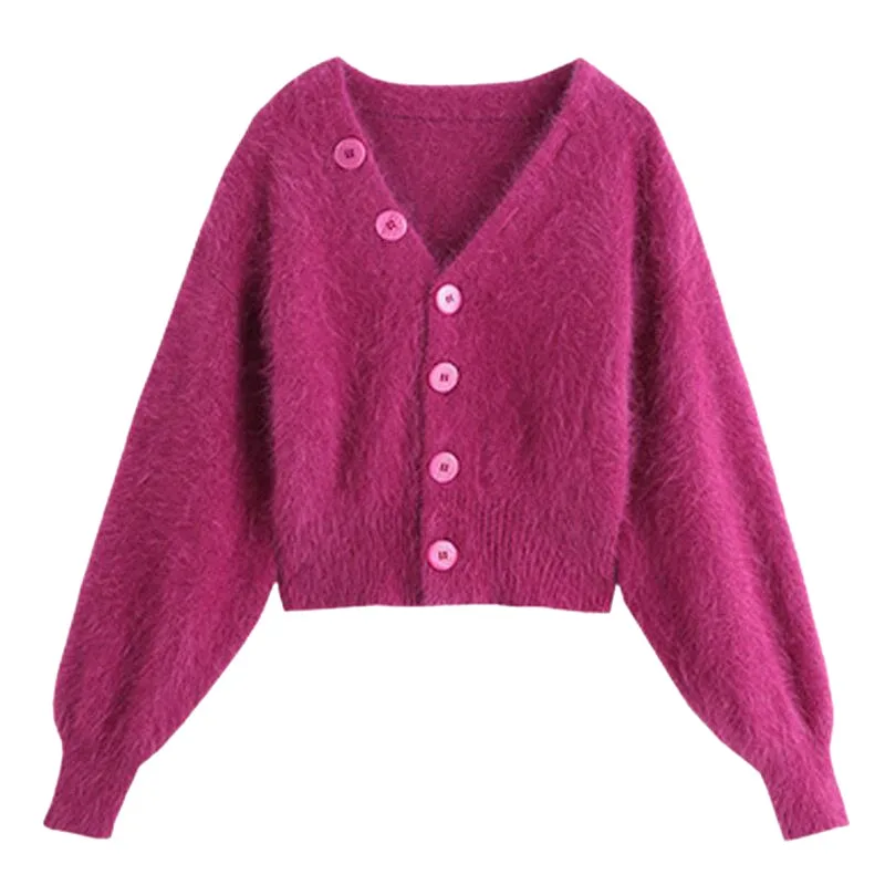 Dames Herfst Winter Thermische Trui Cardigan Mohair Outdoor Winddichte Jas Nerts V-Hals Tops