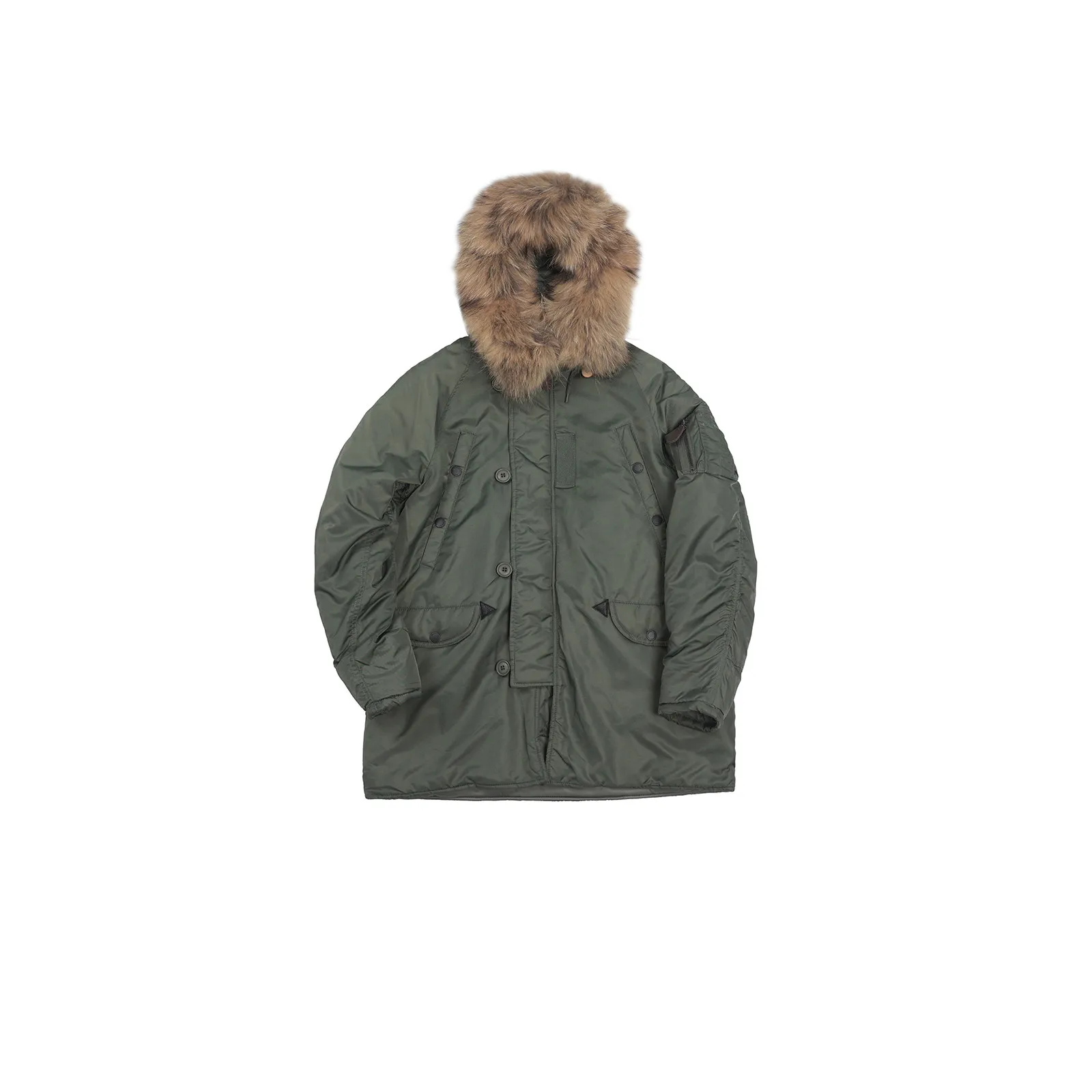 N3B Parka Mid Long Hooded Katoenen Parka Vliegjas Warme Winterjas Afneembare Wasbeerbontkraag
