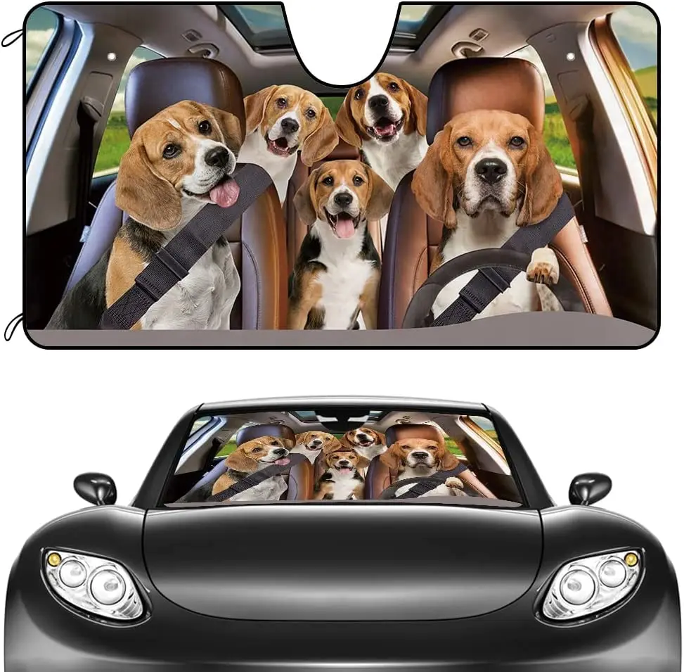 

CafeTime Dog Car Front Windshield Sunshade Cute Beagle Decor Vehicle Sun Shade Visor UV Ray Reflector Sun Protector, Keep Vehicl