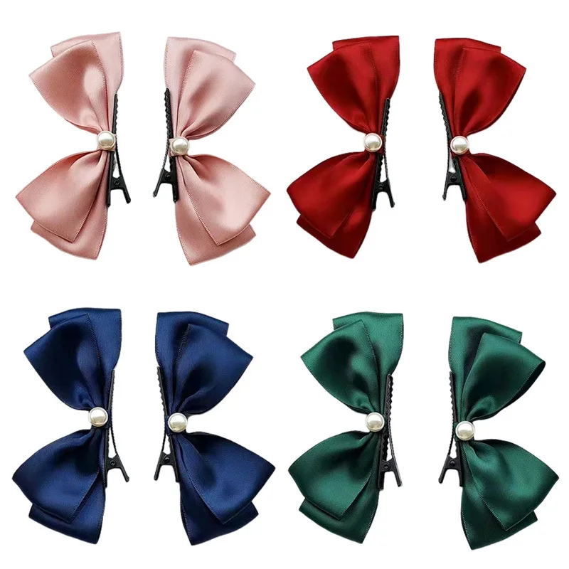 2PCS New Fashion Nail Bead Three-dimensional Bow Hair Clips Gilr Lovely Hairpins Hair Accessories Barrettes For Kid Headdress