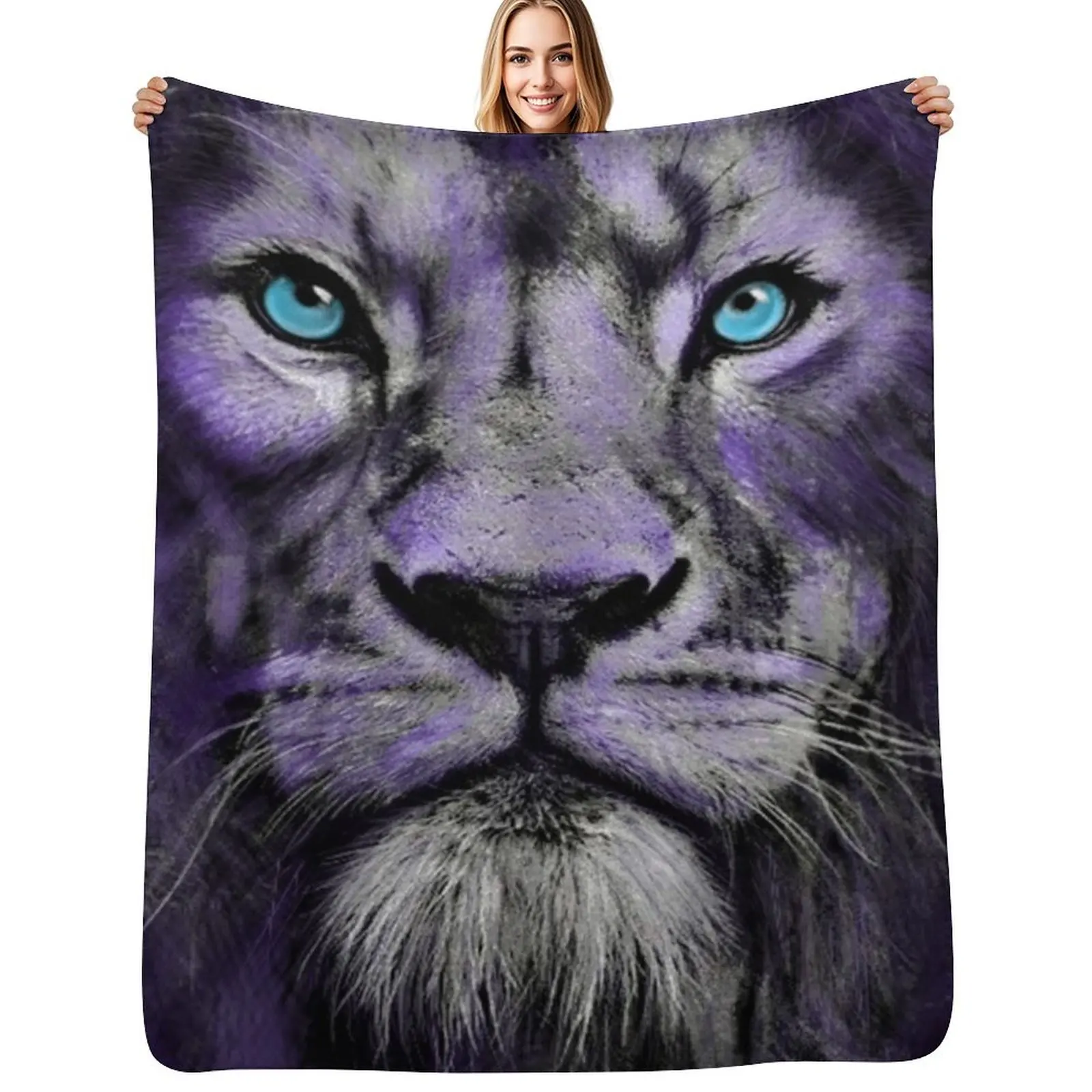 Blue Eyed Lion - design by UMD Throw Blanket Soft Bedroom Blanket for Night Sleeping