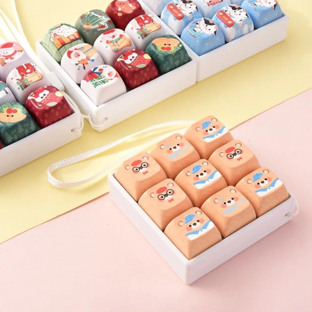 9-Key 9-Key Keyboard Pendant Cartoon Animals Creative Keycap Fidget Keychain Cute Finger Press Keycap Keychain Keychain Use