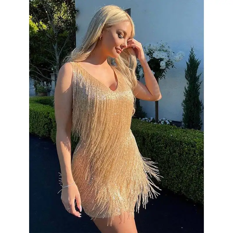 

Sexy Fringed Sequin Feather Stitching Dr Cleanfit H Version for Women Middle Age 2023 Autumn Tee Quarter Sve Ciwalk