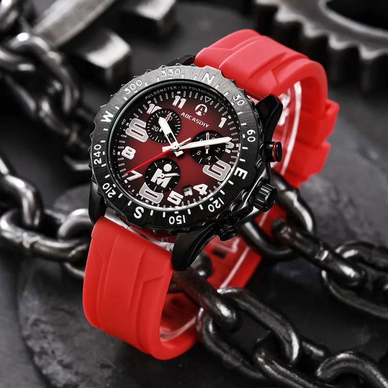 Business Multifunctional Quartz Watch Mens Fashion Six-pin Creative Sports Classic Unique Watch Rubber AAA Men Watch Clock Reloj