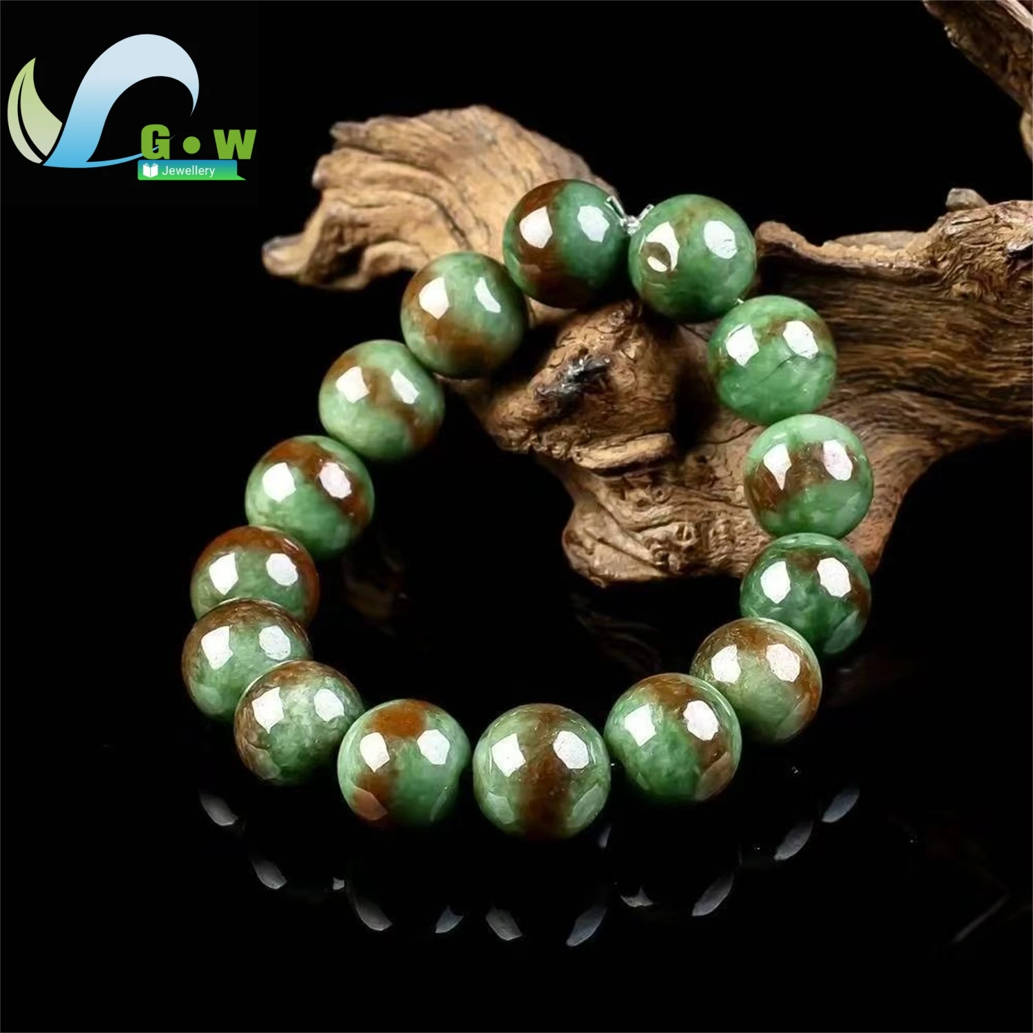 Natural A Grade Jadeite Icy Glutinous Red Green Floating Couple Bead Bracelet Round Unisex Fashion Ethnic Style Jewelry Gift