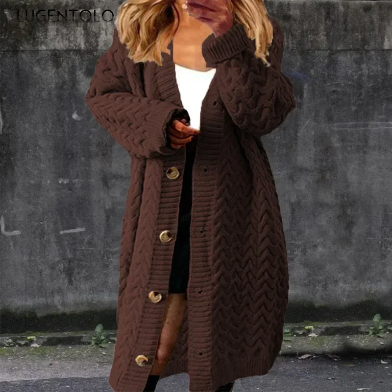 Women Twist Knitted Sweater Loose Solid Cardigan Single-breasted Female Casual Atuumn Winter V-neck Long Cloth