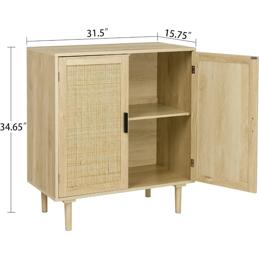 Sideboard Buffet Kitchen Storage Cabinet with Rattan Decorated Doors, Dining Room, Cupboard Console Table, Accent Cabinet