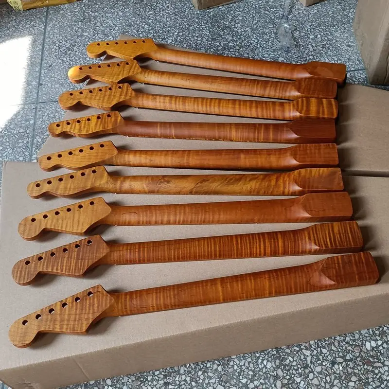 6-String 22-fret electric guitar neck DIY modified handle, electric guitar beef bone pillow roasted maple tiger pattern matte ro