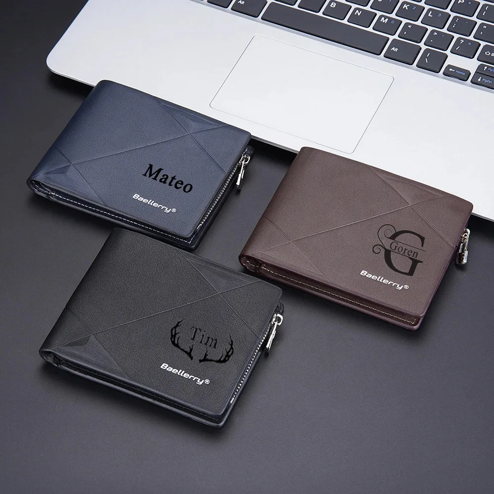 Portafoglio corto da uomo con nome personalizzato Testo personalizzato Porta carte di marca di lusso con cerniera Borsa da uomo Tasche portamonete di alta qualità