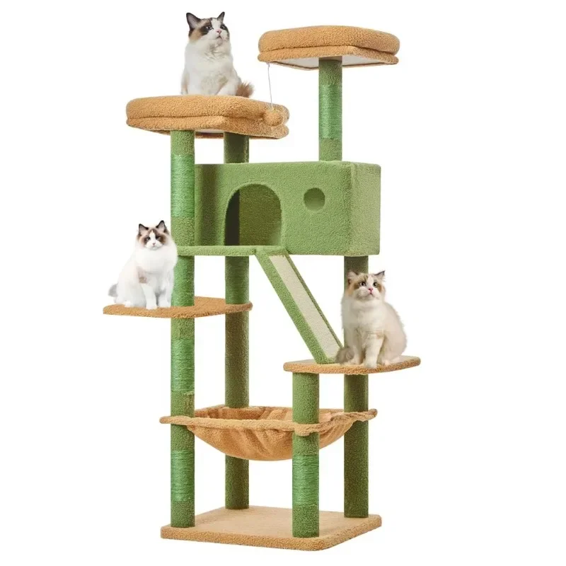Large cat climbing frame wooden nest cat tree tower integrated hemp cactus