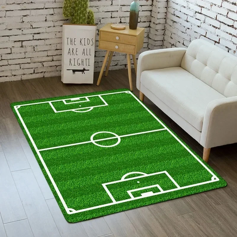 Sporty Football Pitch Floor Mat Non-Slip Washable Carpet for Living Room or Boy's Bedroom Vibrant Rug for Sofa Area Decor