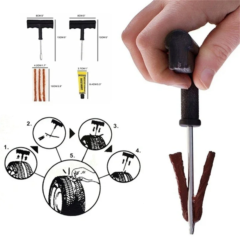 1-2Set Car Tire Repair Tool Kit with Rubber Strips Tubeless Tyre Puncture Studding Plug Motorcycle Truck Vacuum Tire Repair Tool