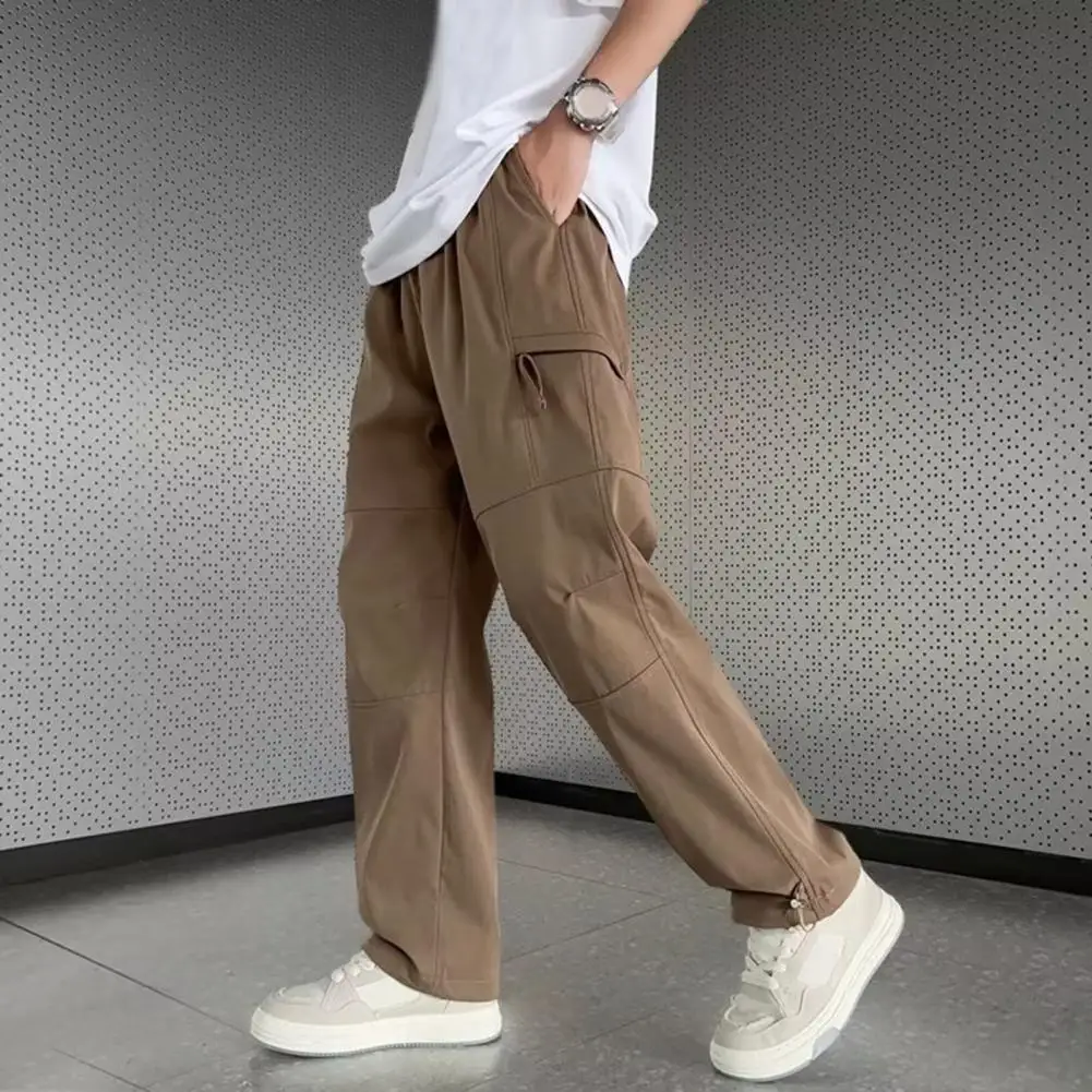 

Solid Color Pants Loose Fit Men Pants Streetwear Men's Wide Leg Pants with Multi Pockets Soft Breathable Fabric for Casual